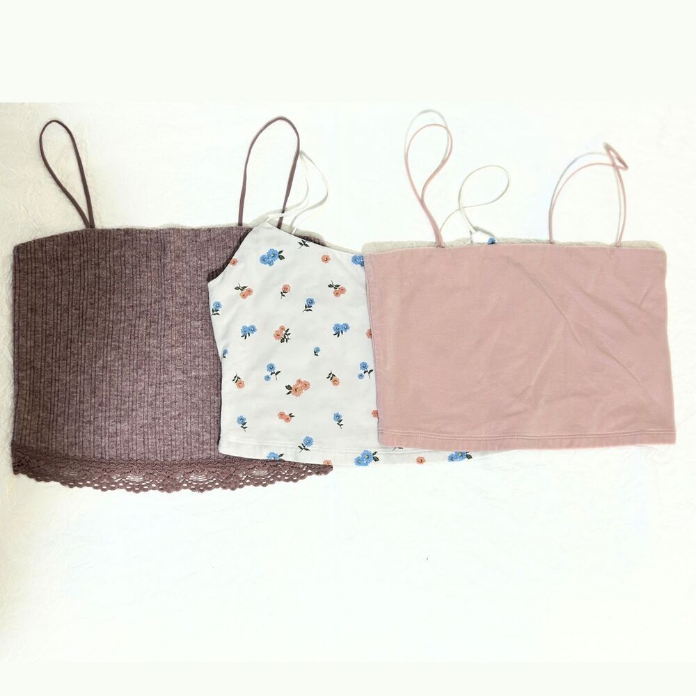 Aeropostale Seriously Soft Bungee Cami Set Size M Floral Solid Brown Pink